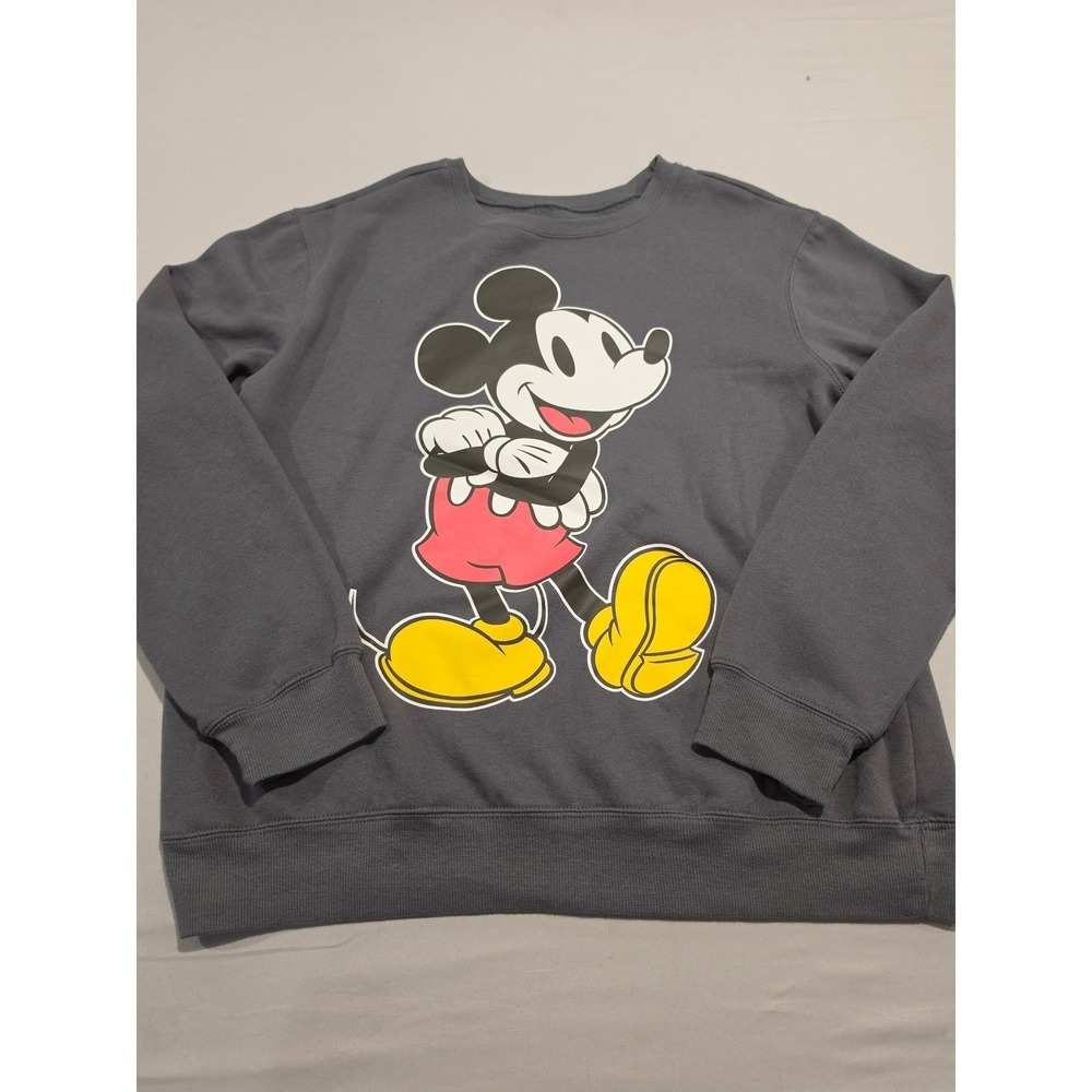 Disney Mickey Mouse Graphic Sweatshirt Grey Crewneck Pullover‎ Large RN117508